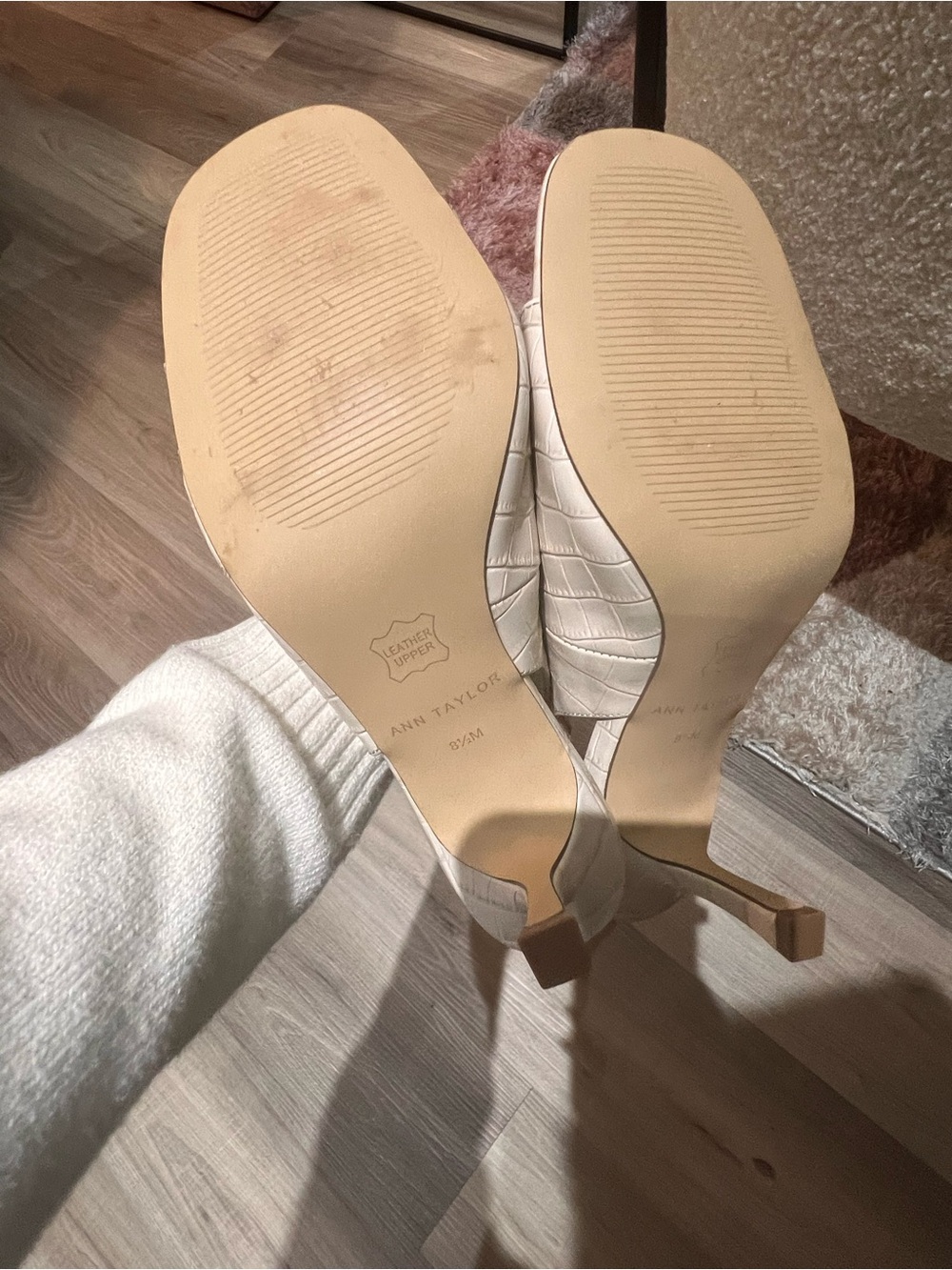 Ann Taylor Cream Croc-Embossed Slingback Heels - Picture 4 of 4
